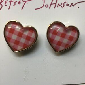 Betsey Johnson New Red Checked Heart Earrings